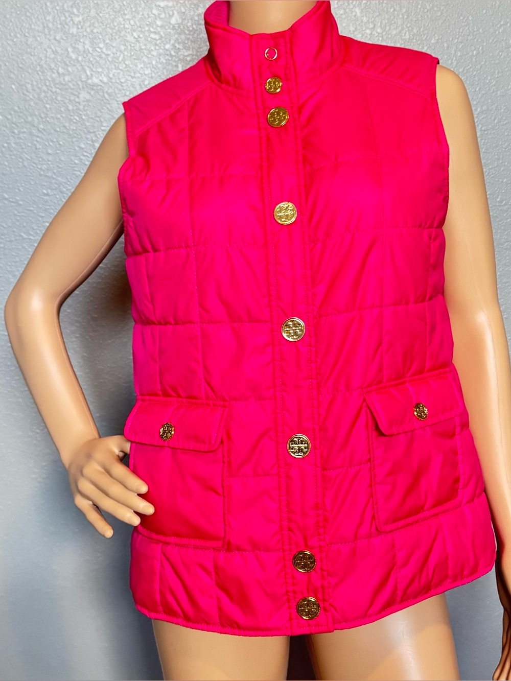 Tory Burch Hot Pink Quilted Puffer Vest Size M